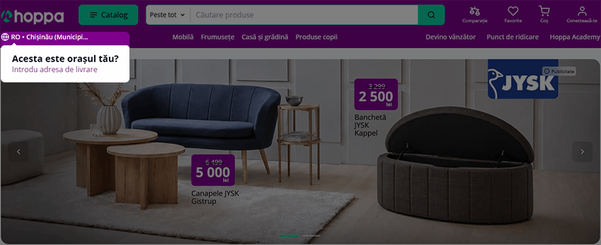 Selectarea localității la prima accesare